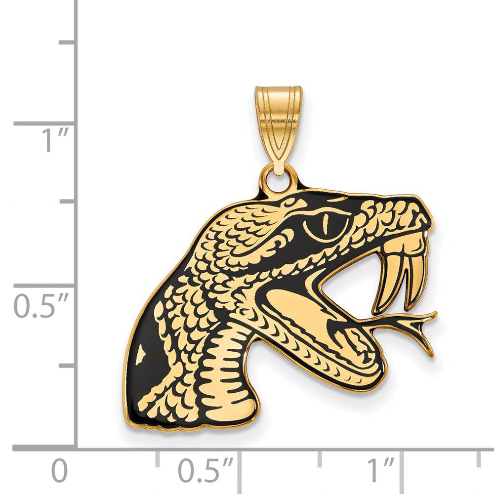 Alternate view of the 14K Yellow Gold Plated Sterling Silver Florida A&M LG Enamel Pendant by The Black Bow Jewelry Co.