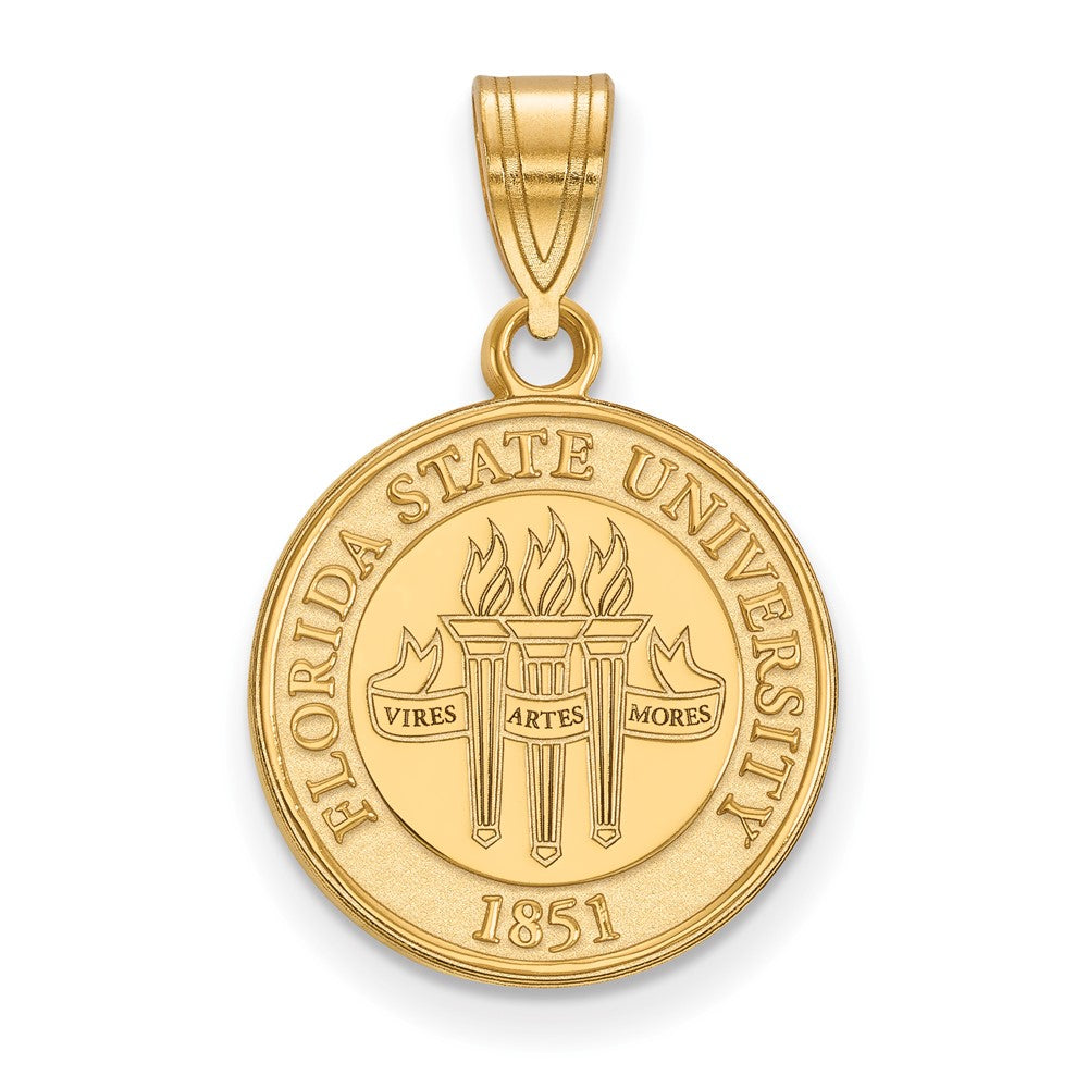 14K Yellow Gold Florida State University Medium Crest Pendant, Item P30692 by The Black Bow Jewelry Co.