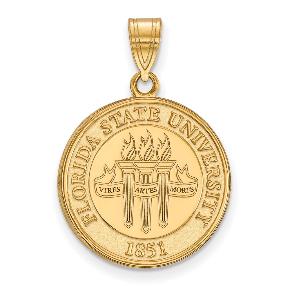 14K Yellow Gold Florida State University Large Crest Pendant, Item P30693 by The Black Bow Jewelry Co.