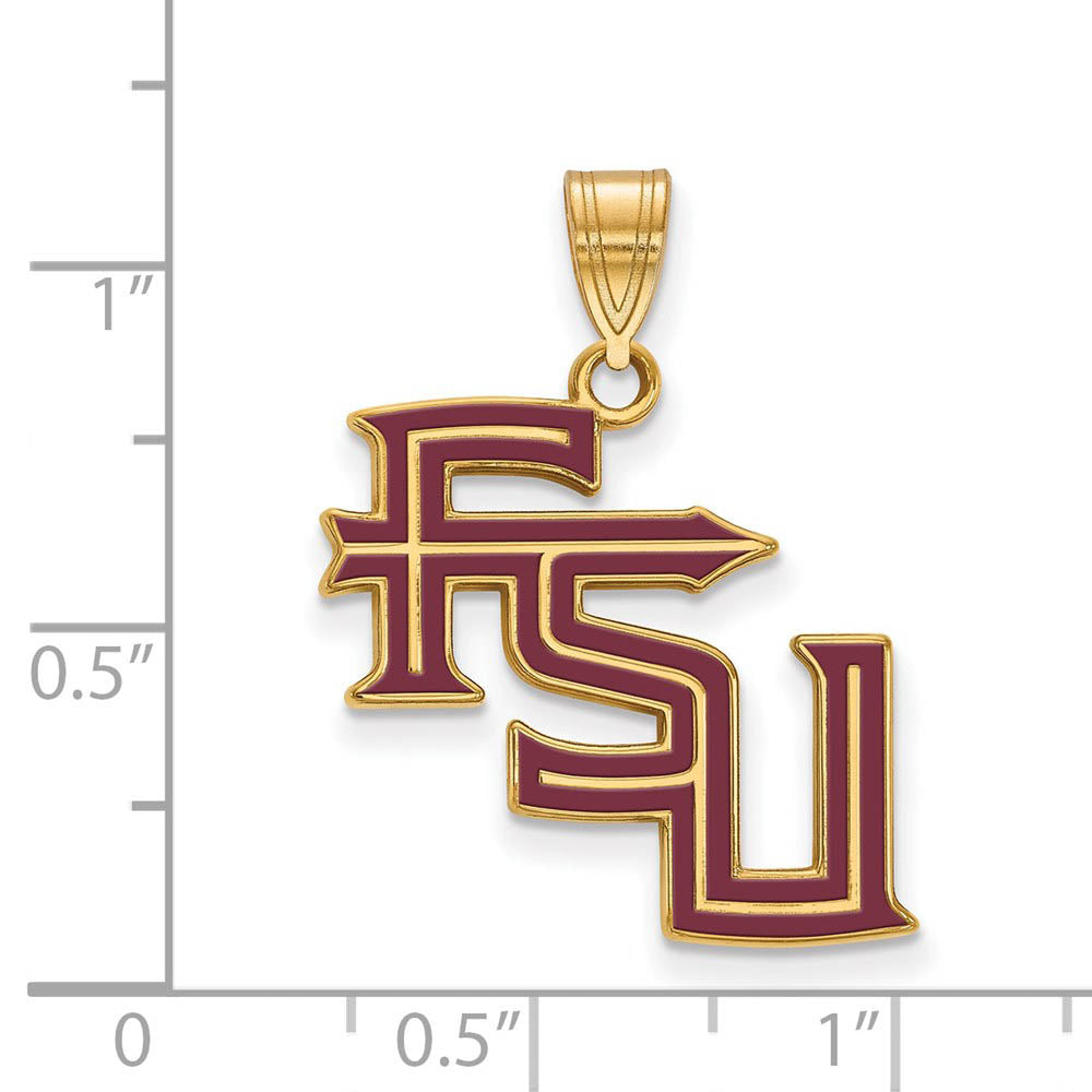 Alternate view of the 14K Yellow Gold Plated S. Silver Florida State LG Enamel FSU Pendant by The Black Bow Jewelry Co.