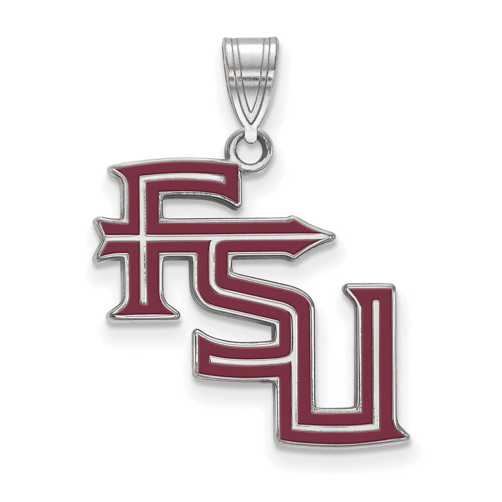 Sterling Silver Rhodium Plated Florida State LG Enamel FSU Pendant, Item P30698 by The Black Bow Jewelry Co.