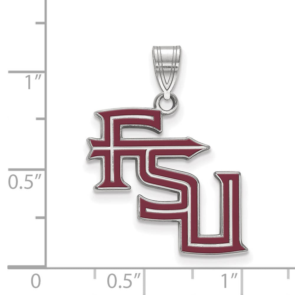 Alternate view of the Sterling Silver Rhodium Plated Florida State LG Enamel FSU Pendant by The Black Bow Jewelry Co.
