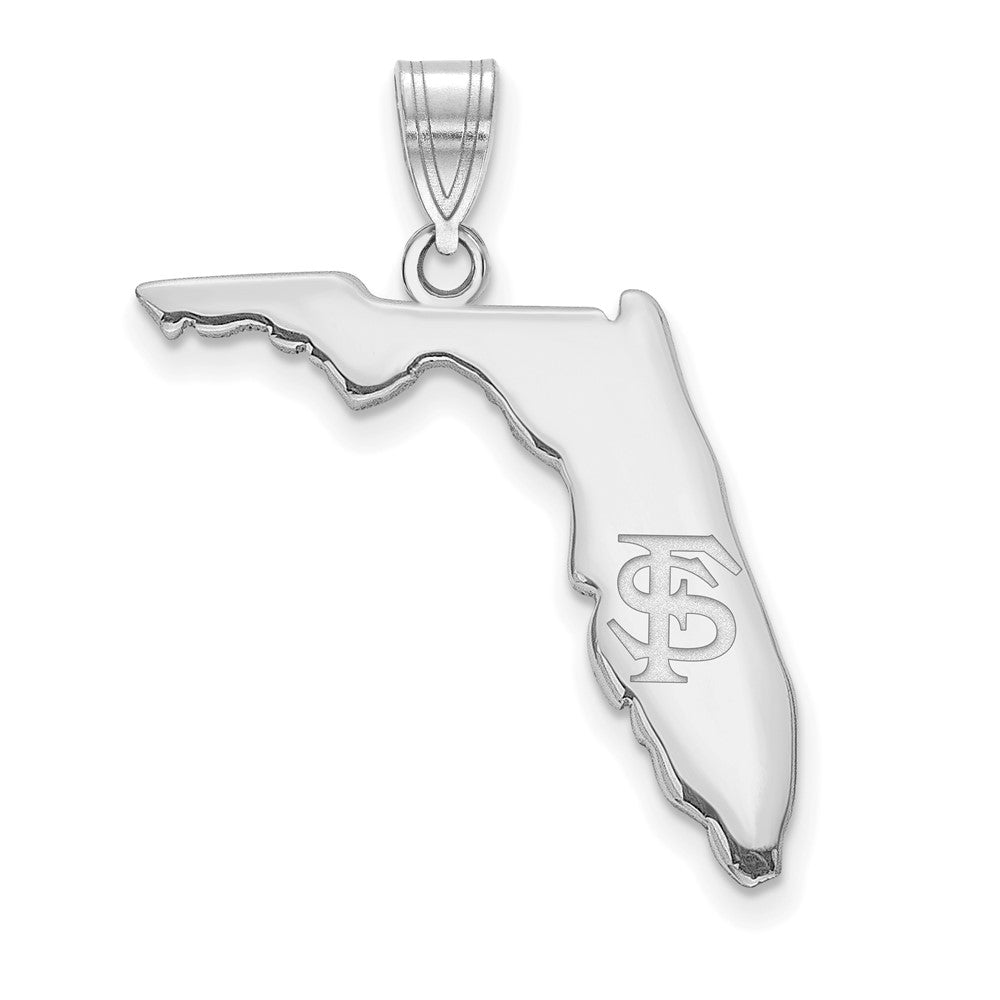 Sterling Silver Rhodium Plated Florida State University State Pendant, Item P30702 by The Black Bow Jewelry Co.