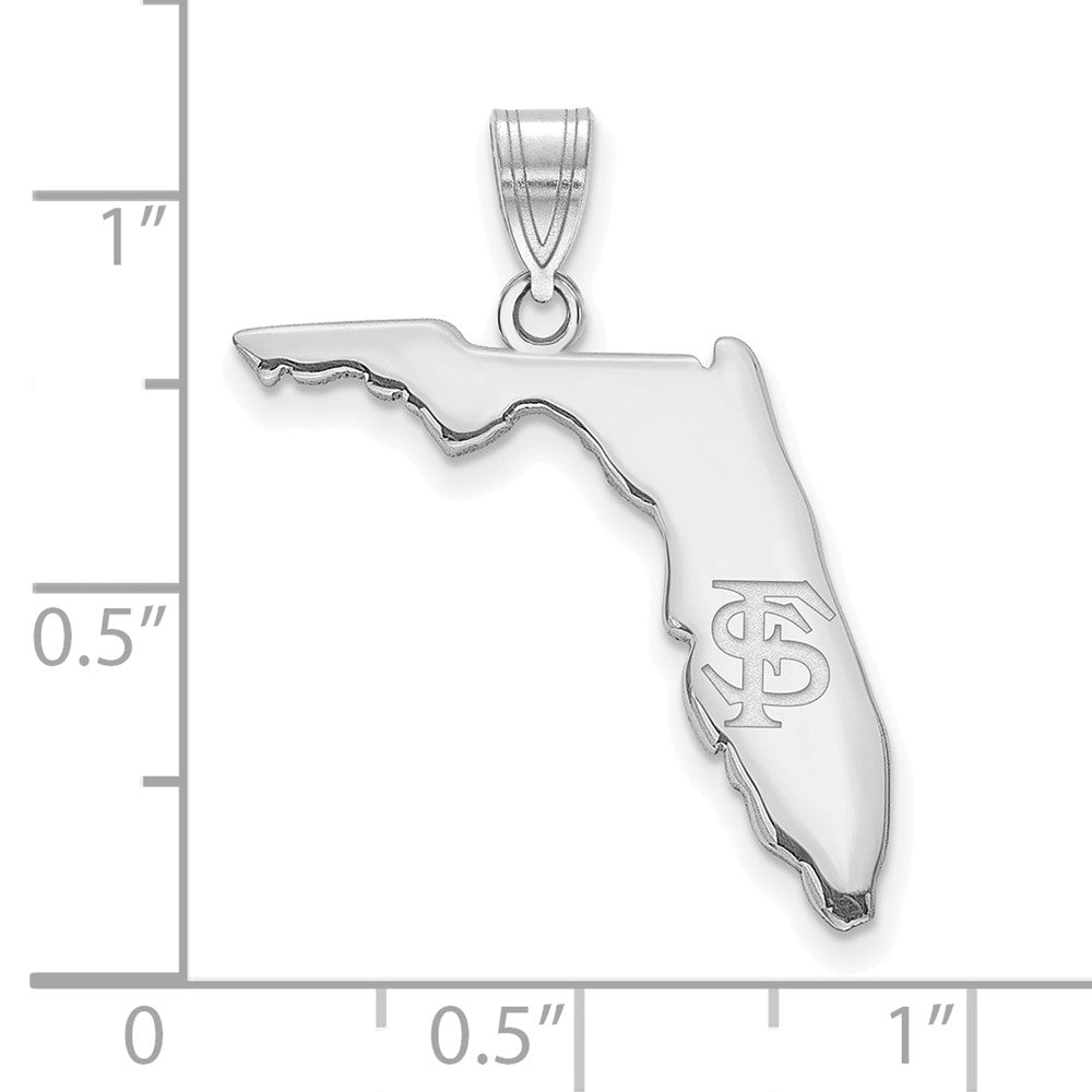 Alternate view of the Sterling Silver Rhodium Plated Florida State University State Pendant by The Black Bow Jewelry Co.