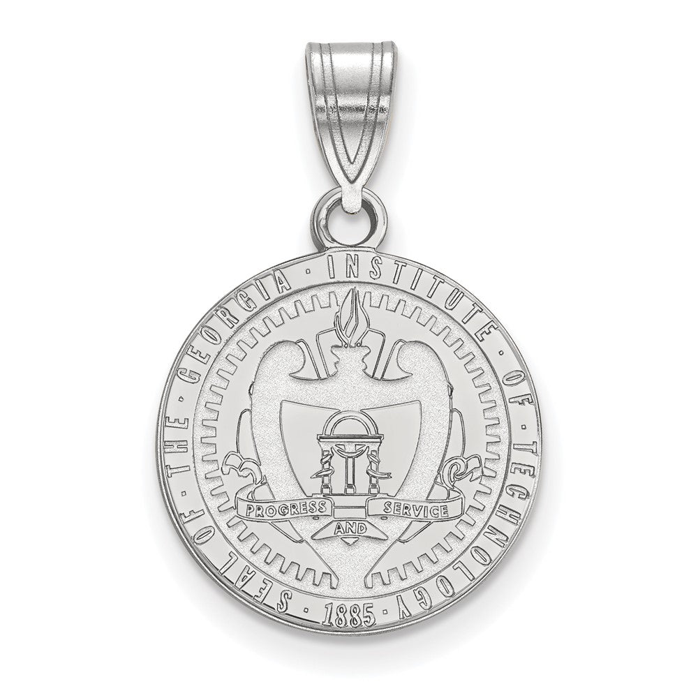 10K White Gold Georgia Institute of Technology MD Disc Crest Pendant, Item P30703 by The Black Bow Jewelry Co.