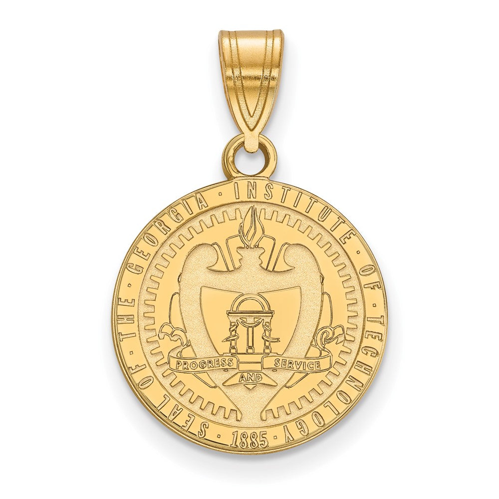 14K Yellow Gold Georgia Institute of Technology MD Disc Crest Pendant, Item P30706 by The Black Bow Jewelry Co.