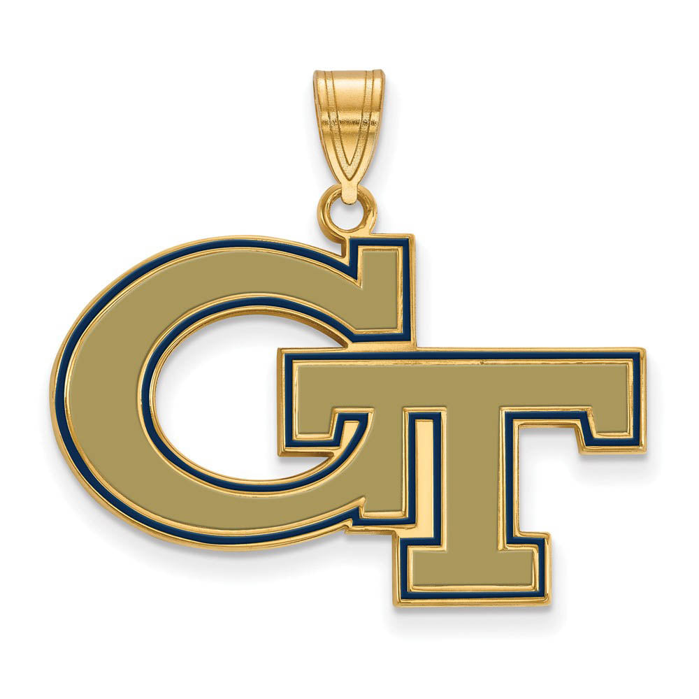 14K Yellow Gold Plated S. Silver Georgia Tech Large Enamel GT Pendant, Item P30707 by The Black Bow Jewelry Co.