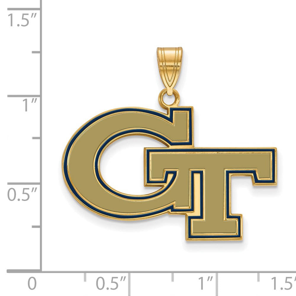 Alternate view of the 14K Yellow Gold Plated S. Silver Georgia Tech Large Enamel GT Pendant by The Black Bow Jewelry Co.