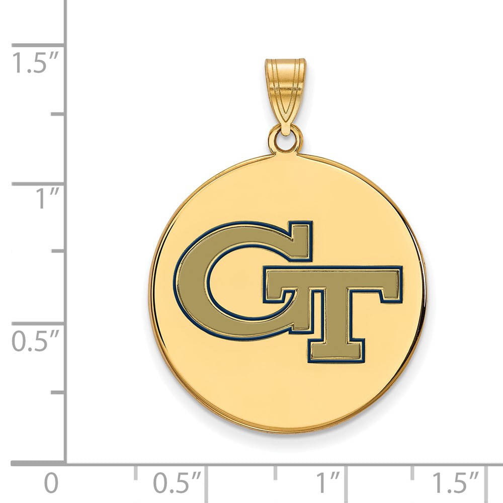 Alternate view of the 14K Yellow Gold Plated S. Silver Georgia Tech XL Enamel Disc Pendant by The Black Bow Jewelry Co.