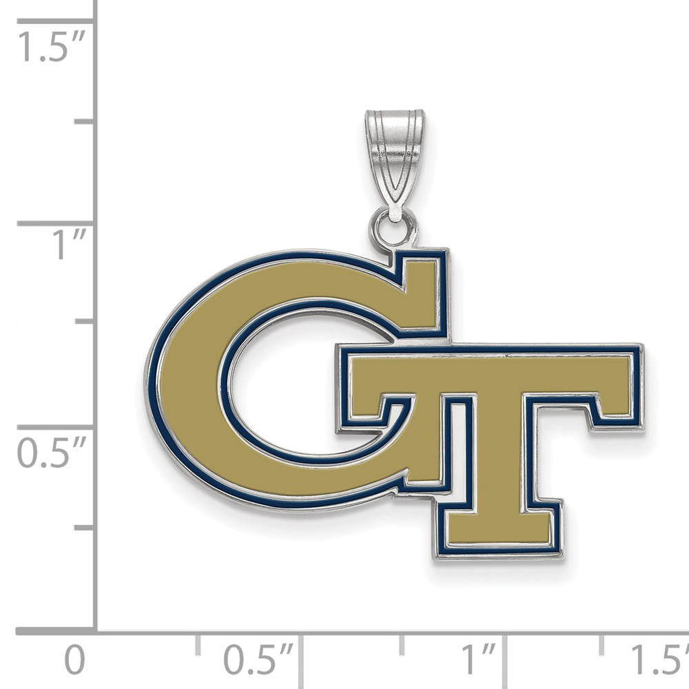 Alternate view of the Sterling Silver Rhodium Plated Georgia Tech Large Enamel GT Pendant by The Black Bow Jewelry Co.
