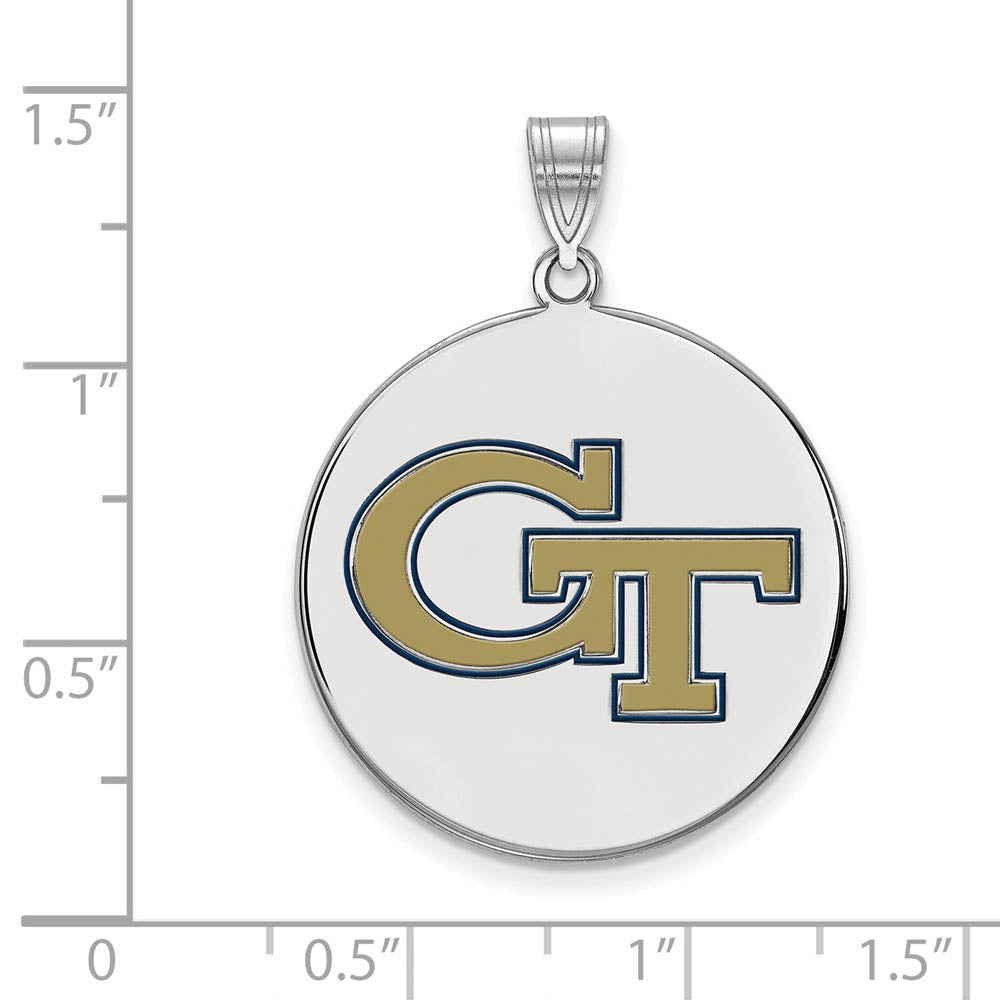 Alternate view of the Sterling Silver Rhodium Plated Georgia Tech XL Enamel Disc Pendant by The Black Bow Jewelry Co.