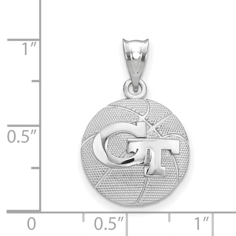 Alternate view of the Sterling Silver Rhodium Plated Georgia Tech G-T Basketball Pendant by The Black Bow Jewelry Co.