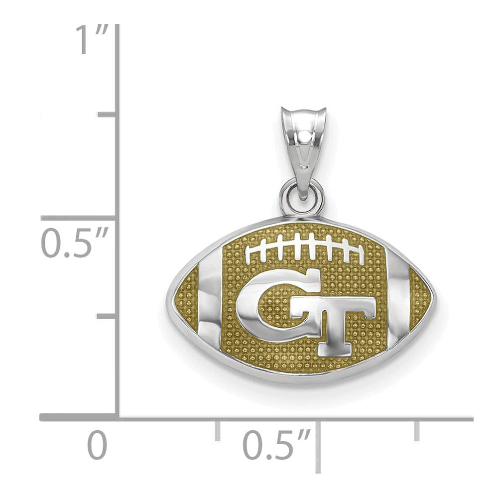 Alternate view of the Sterling Silver Rhodium Plated Georgia Tech Enamel Football Pendant by The Black Bow Jewelry Co.