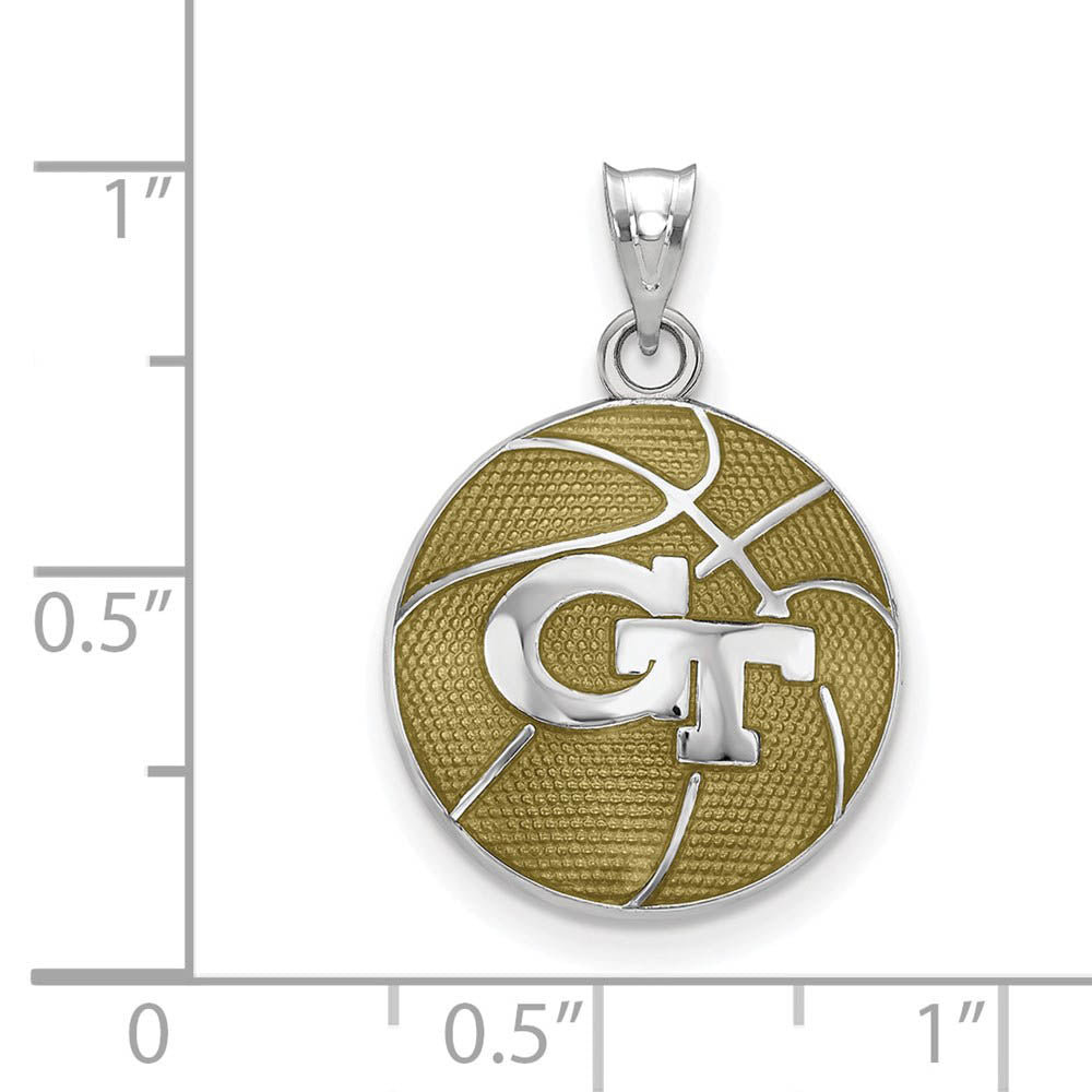 Alternate view of the Sterling Silver Rhodium Plated Georgia Tech Enamel Basketball Pendant by The Black Bow Jewelry Co.