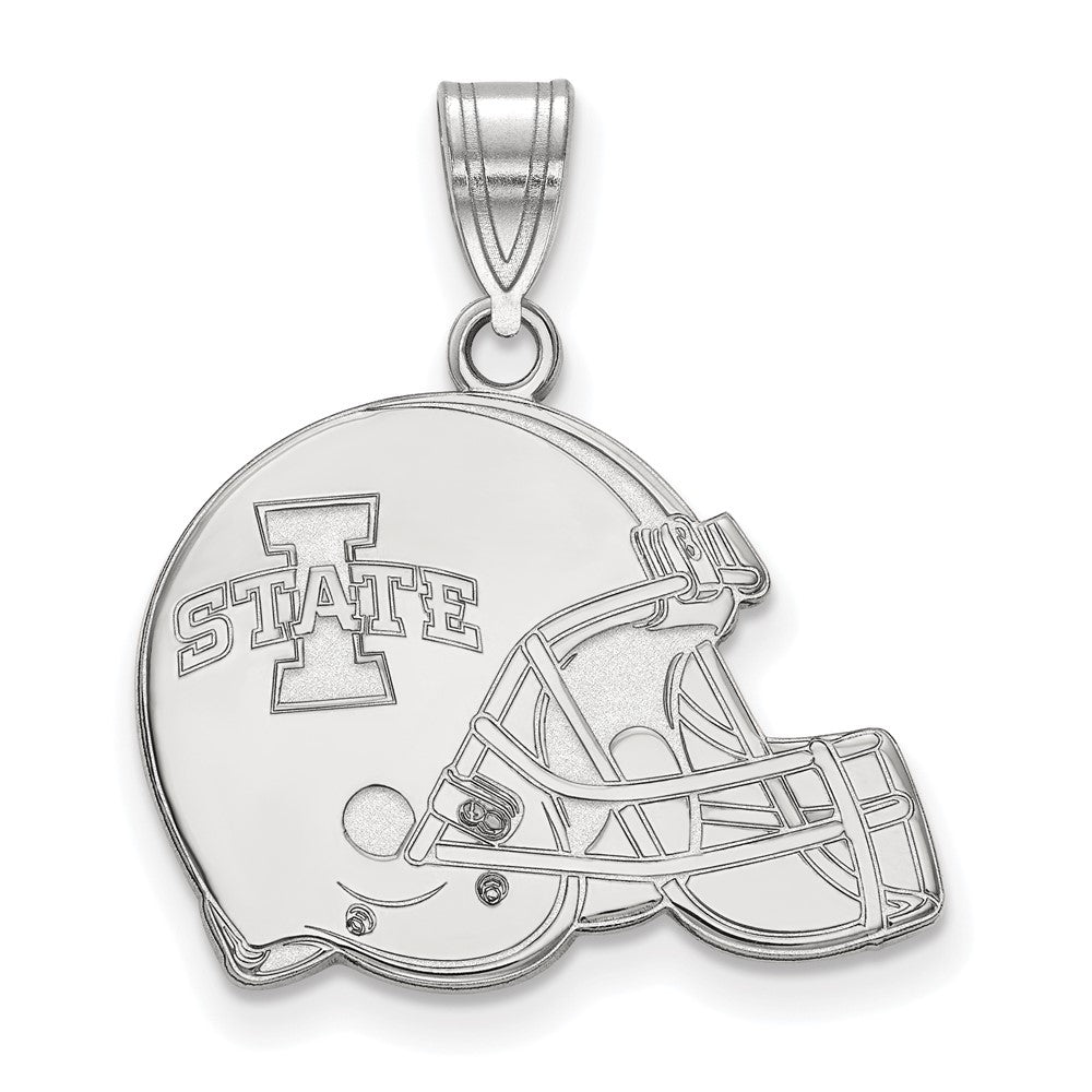 10K White Gold Iowa State University Flat Football Helmet Pendant, Item P30717 by The Black Bow Jewelry Co.