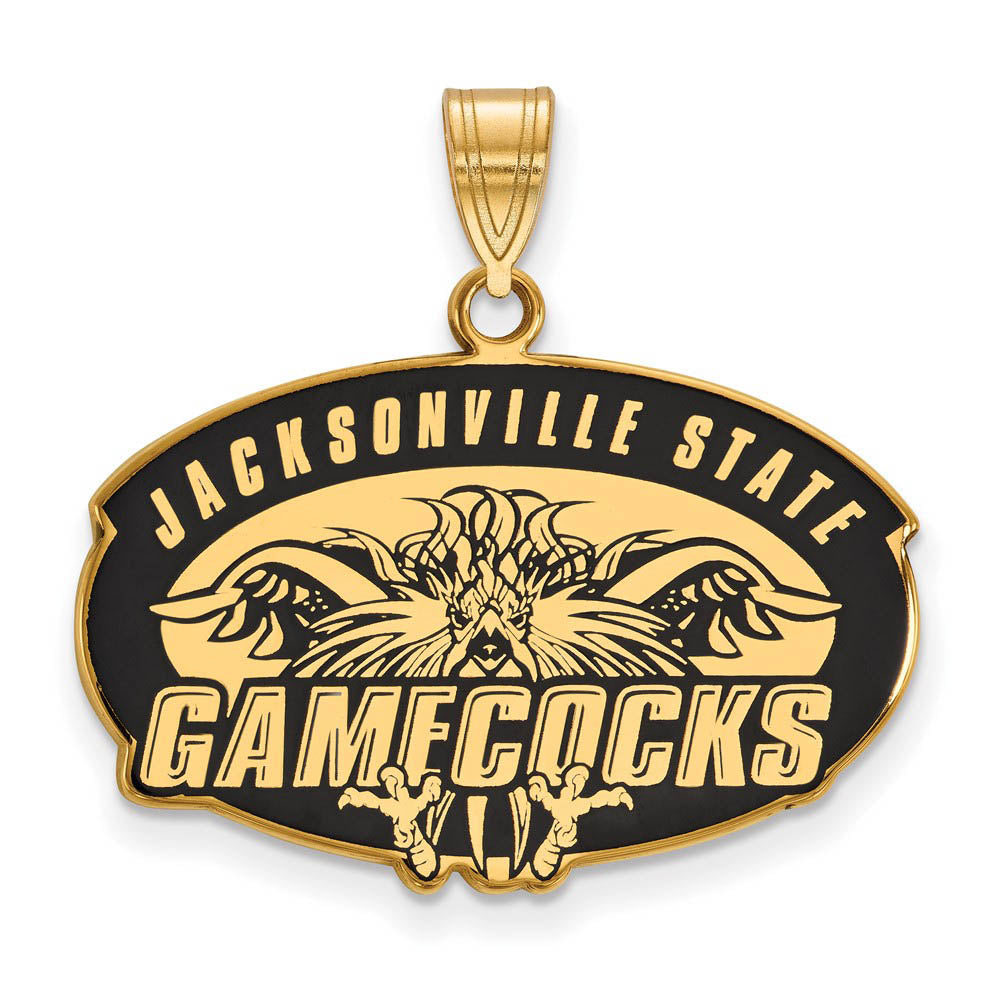14K Yellow Gold Plated S.S. Jacksonville State Large Enamel Pendant, Item P30723 by The Black Bow Jewelry Co.