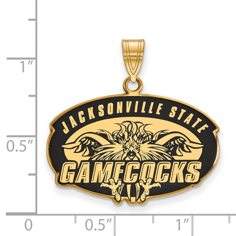 Alternate view of the 14K Yellow Gold Plated S.S. Jacksonville State Large Enamel Pendant by The Black Bow Jewelry Co.