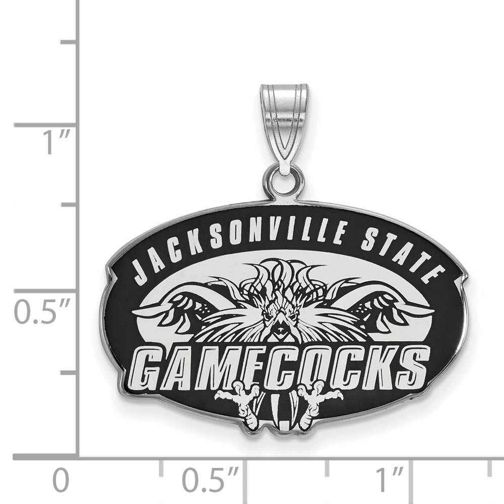 Alternate view of the Sterling Silver Rhodium Plated Jacksonville State Large Enamel Pendant by The Black Bow Jewelry Co.