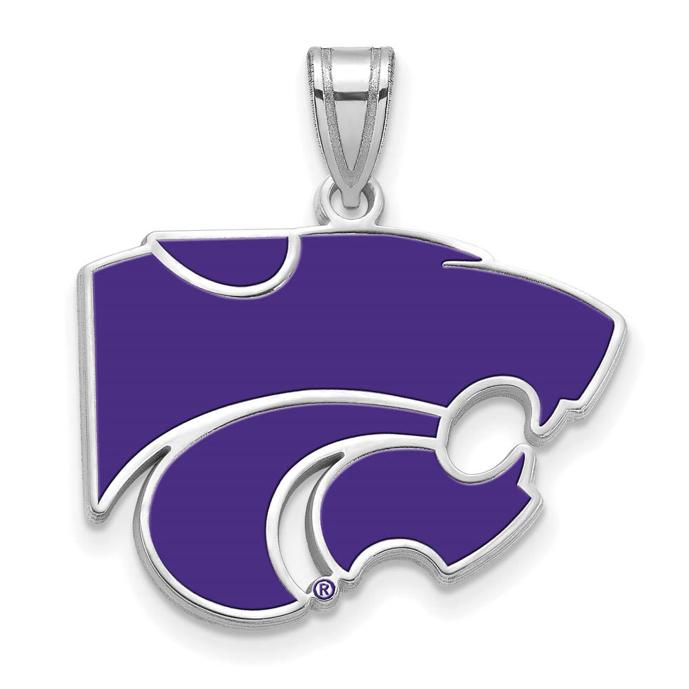 Sterling Silver Rhodium Plated Kansas State U. Large Enamel Pendant, Item P30726 by The Black Bow Jewelry Co.