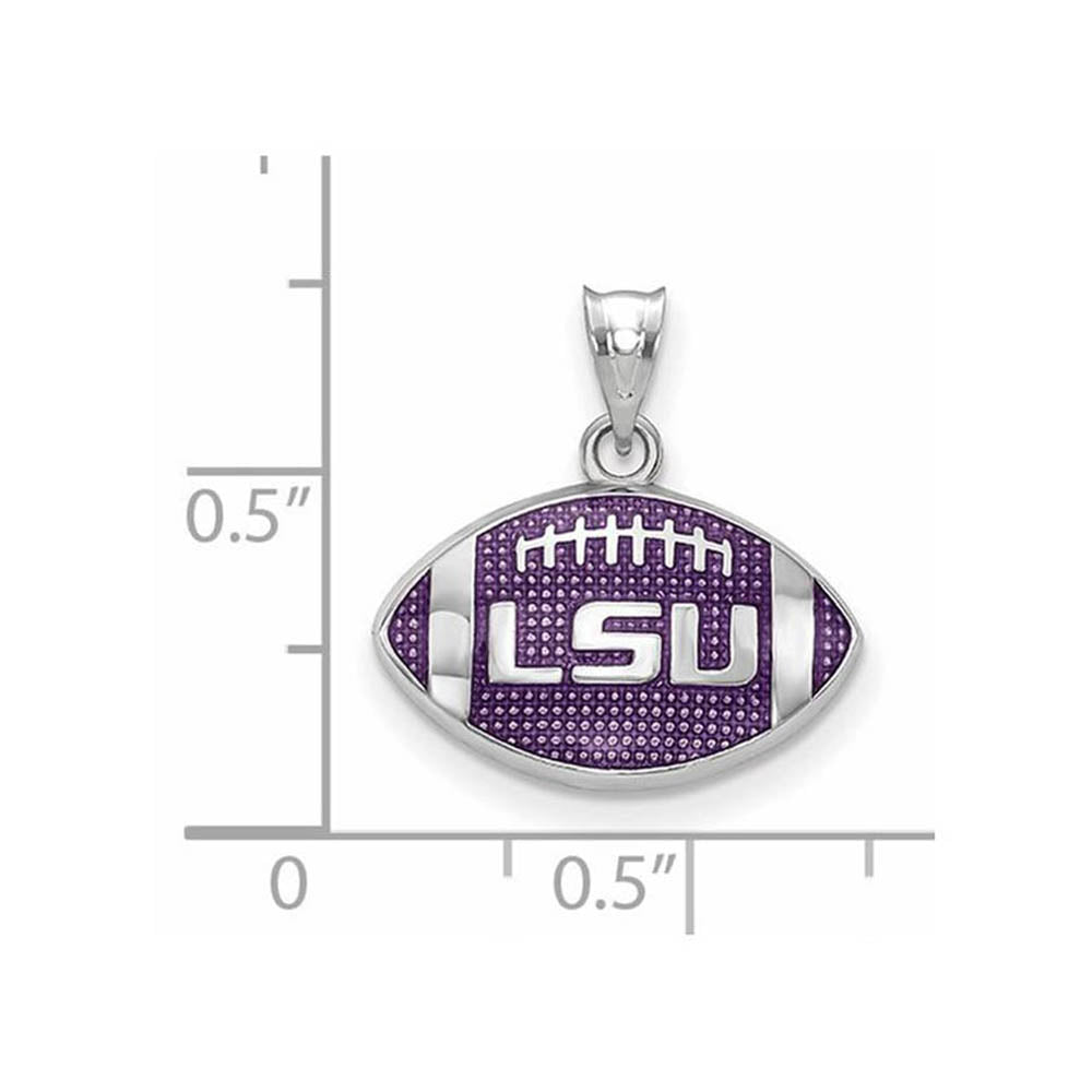 Alternate view of the Sterling Silver Rhodium Plated Louisiana State Enamel Football Pendant by The Black Bow Jewelry Co.