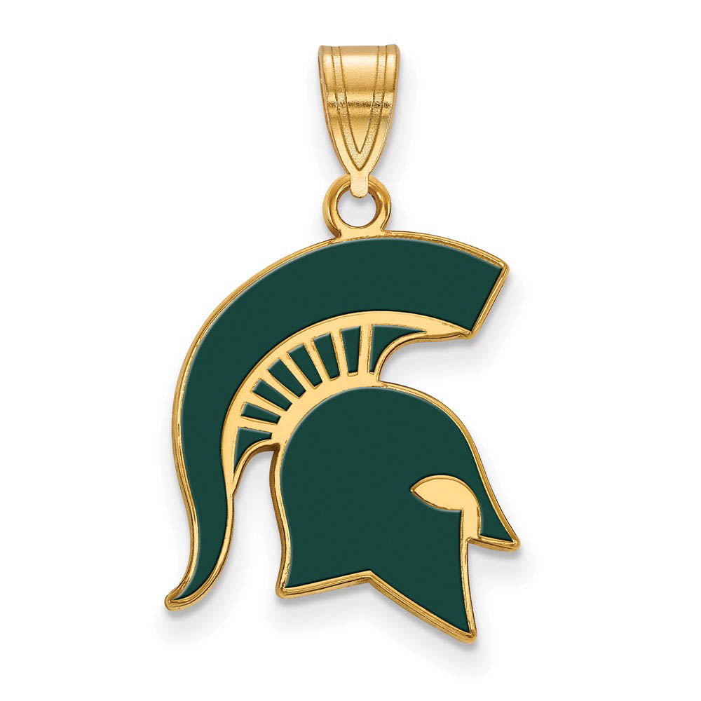 14K Yellow Gold Plated S.S. Michigan State LG Enamel Spartan Pendant, Item P30742 by The Black Bow Jewelry Co.