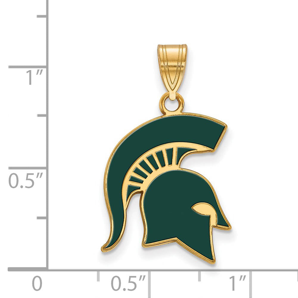 Alternate view of the 14K Yellow Gold Plated S.S. Michigan State LG Enamel Spartan Pendant by The Black Bow Jewelry Co.