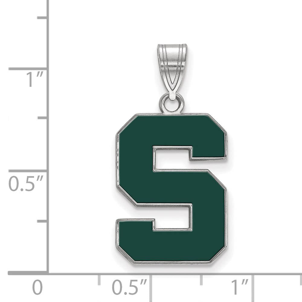 Alternate view of the Sterling Silver Rhod-Plated Michigan State LG Enamel Initial S Pendant by The Black Bow Jewelry Co.