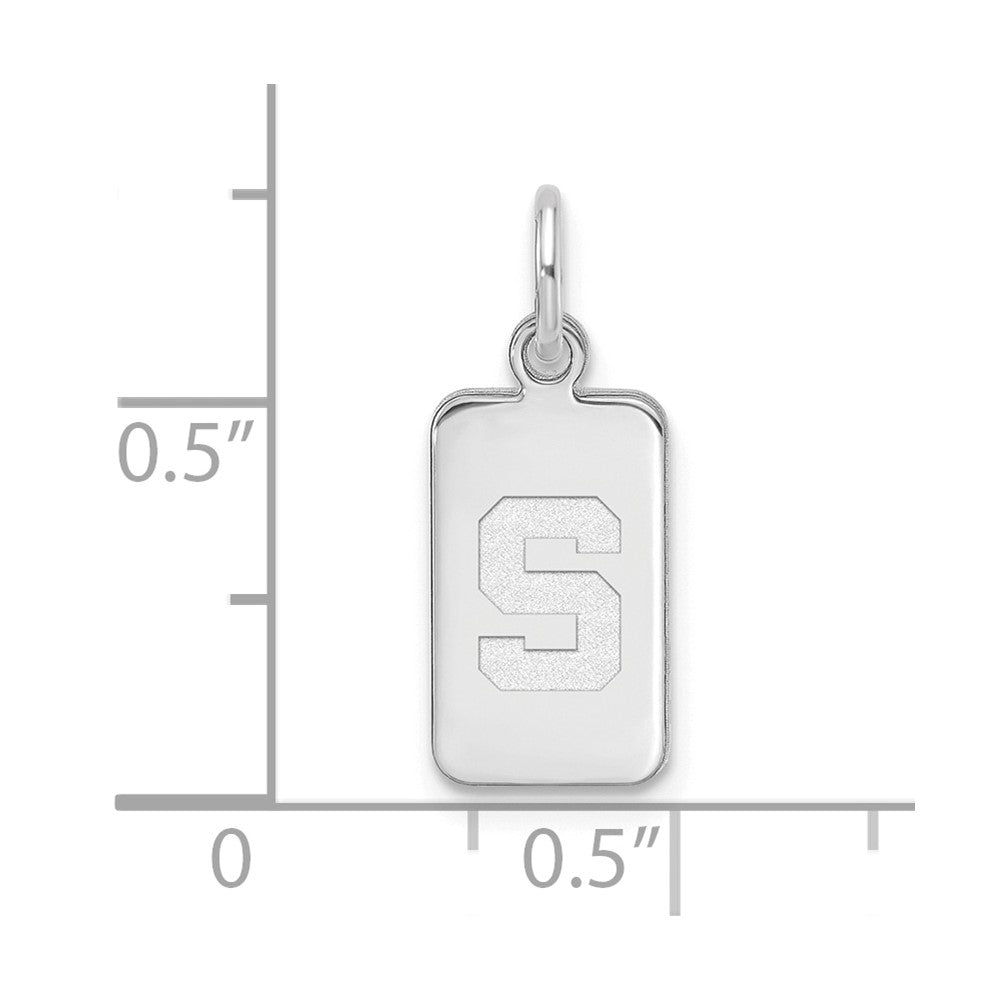 Alternate view of the Sterling Silver Rhodium Plated Michigan State XS Tag Initial S Charm by The Black Bow Jewelry Co.