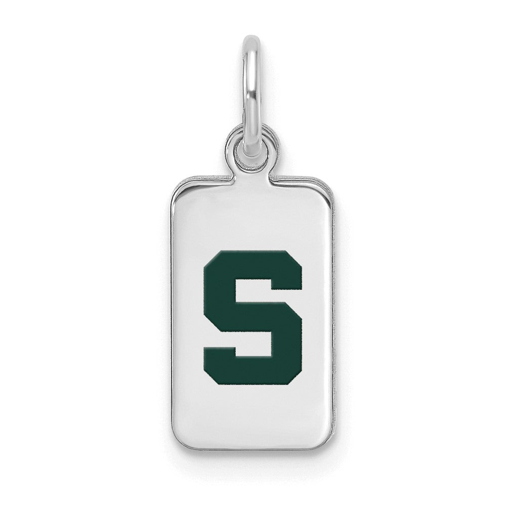 Sterling Silver Rhodium Plated Michigan State XS Enamel Tag Charm, Item P30746 by The Black Bow Jewelry Co.