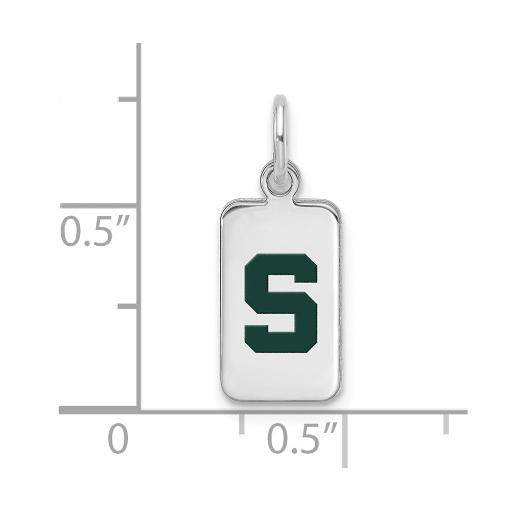 Alternate view of the Sterling Silver Rhodium Plated Michigan State XS Enamel Tag Charm by The Black Bow Jewelry Co.