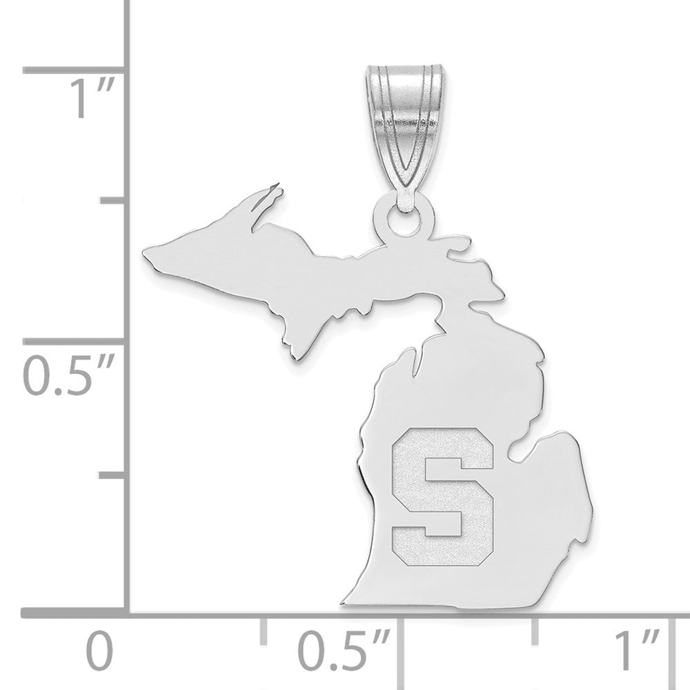 Alternate view of the Sterling Silver Rhodium Plated Michigan State U. Large State Pendant by The Black Bow Jewelry Co.