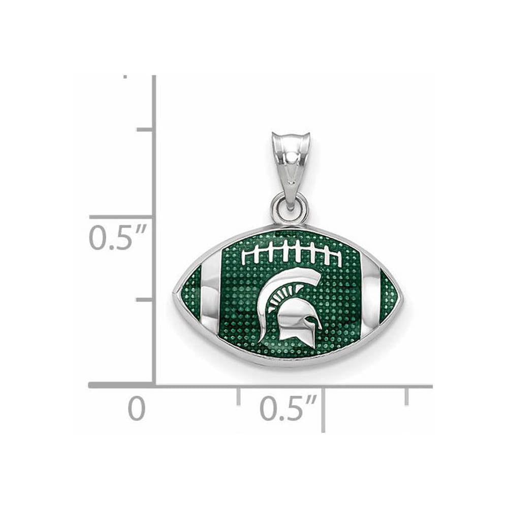 Alternate view of the Sterling Silver Rhod-Plated Michigan State SM Enamel Football Pendant by The Black Bow Jewelry Co.