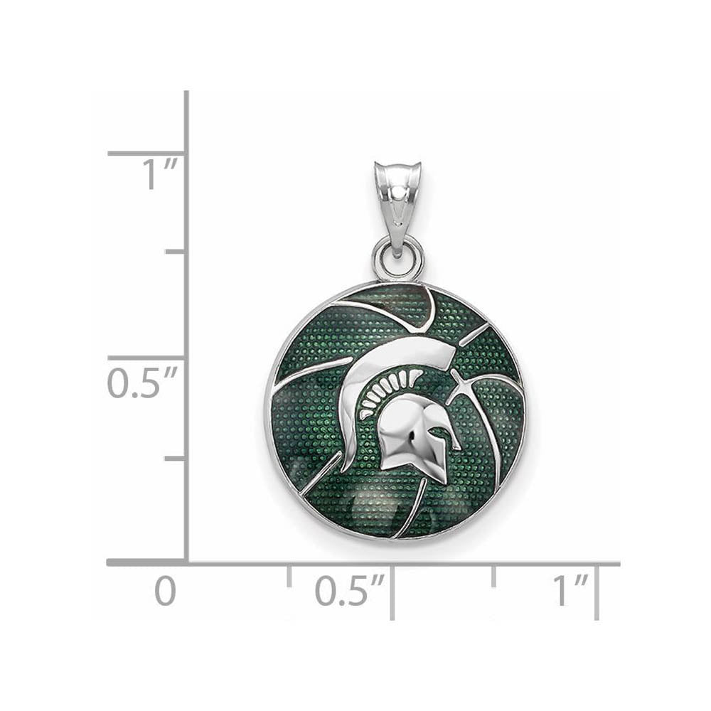Alternate view of the Sterling Silver Rhod-Plated Mich. State U. Enamel Basketball Pendant by The Black Bow Jewelry Co.