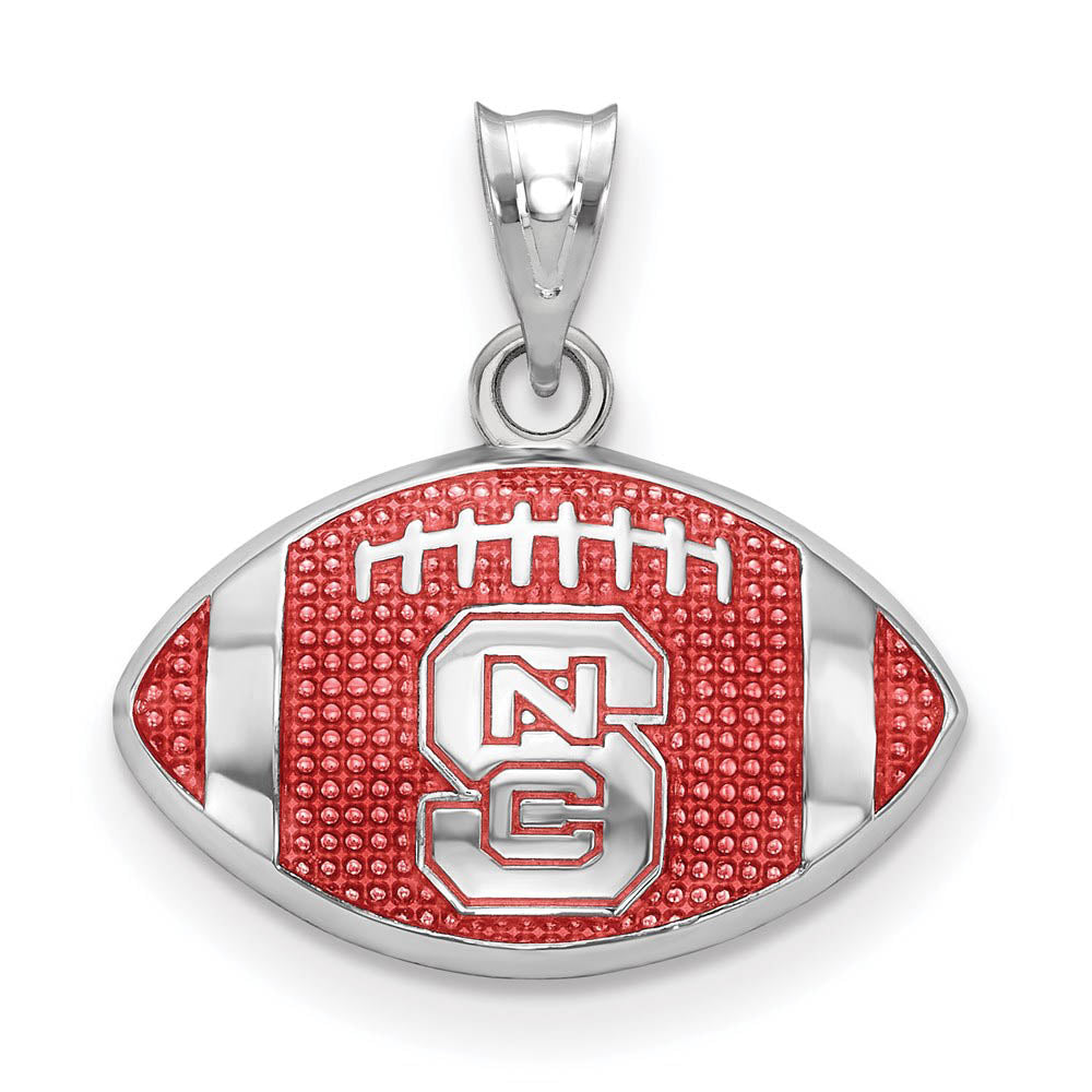 Sterling Silver Rhod-Plated N. Carolina State Enamel Football Pendant, Item P30753 by The Black Bow Jewelry Co.