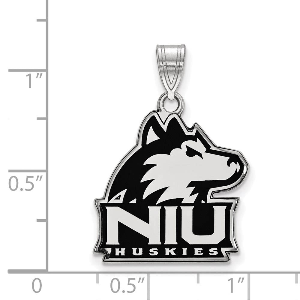 Alternate view of the Sterling Silver Rhodium Plated Northern Illinois U. LG Enamel Pendant by The Black Bow Jewelry Co.