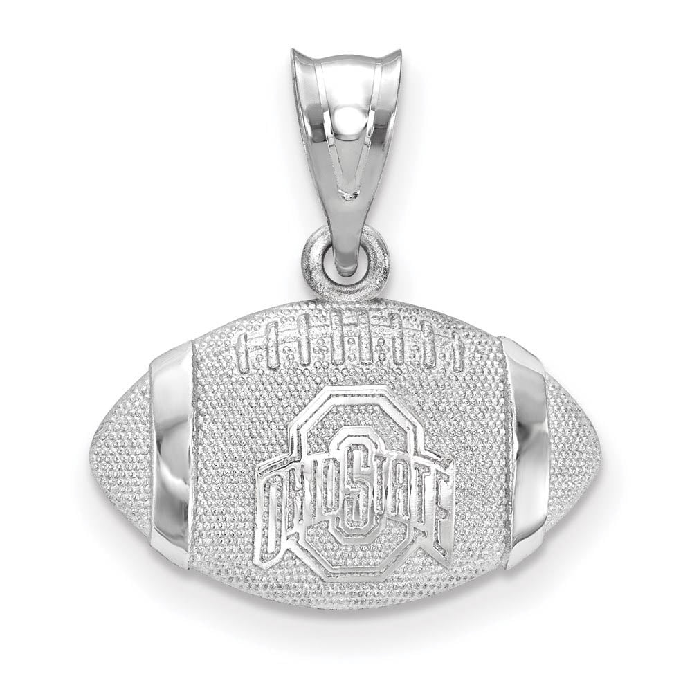Sterling Silver Rhodium Plated Ohio State SM Domed Football Pendant, Item P30760 by The Black Bow Jewelry Co.