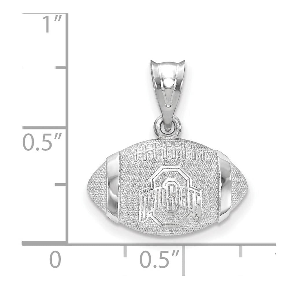 Alternate view of the Sterling Silver Rhodium Plated Ohio State SM Domed Football Pendant by The Black Bow Jewelry Co.
