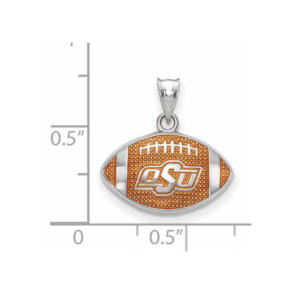 Alternate view of the Sterling Silver Rhod-plated Oklahoma State U. Enamel Football Pendant by The Black Bow Jewelry Co.