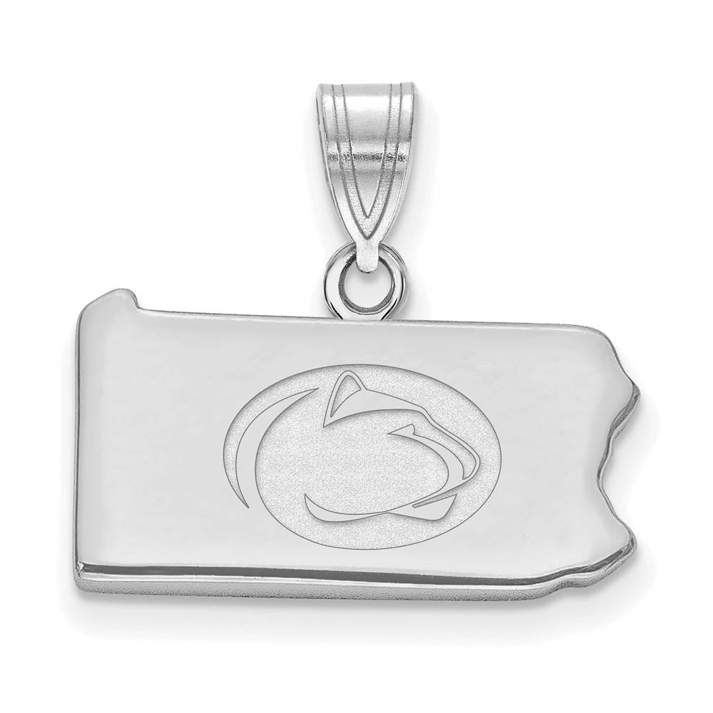 Sterling Silver Rhodium Plated Penn State University State Pendant, Item P30765 by The Black Bow Jewelry Co.