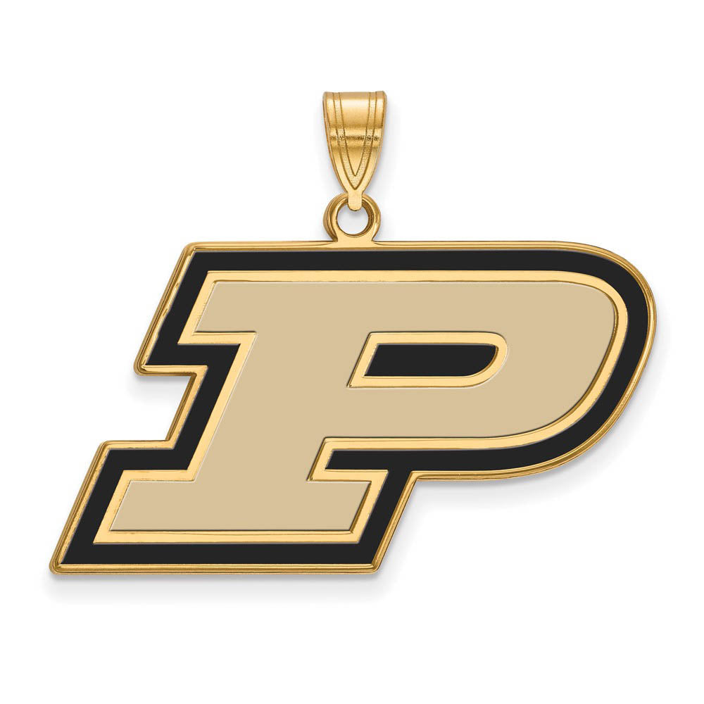 14K Yellow Gold Plated Sterling Silver Purdue Large Enamel 'P' Pendant, Item P30766 by The Black Bow Jewelry Co.