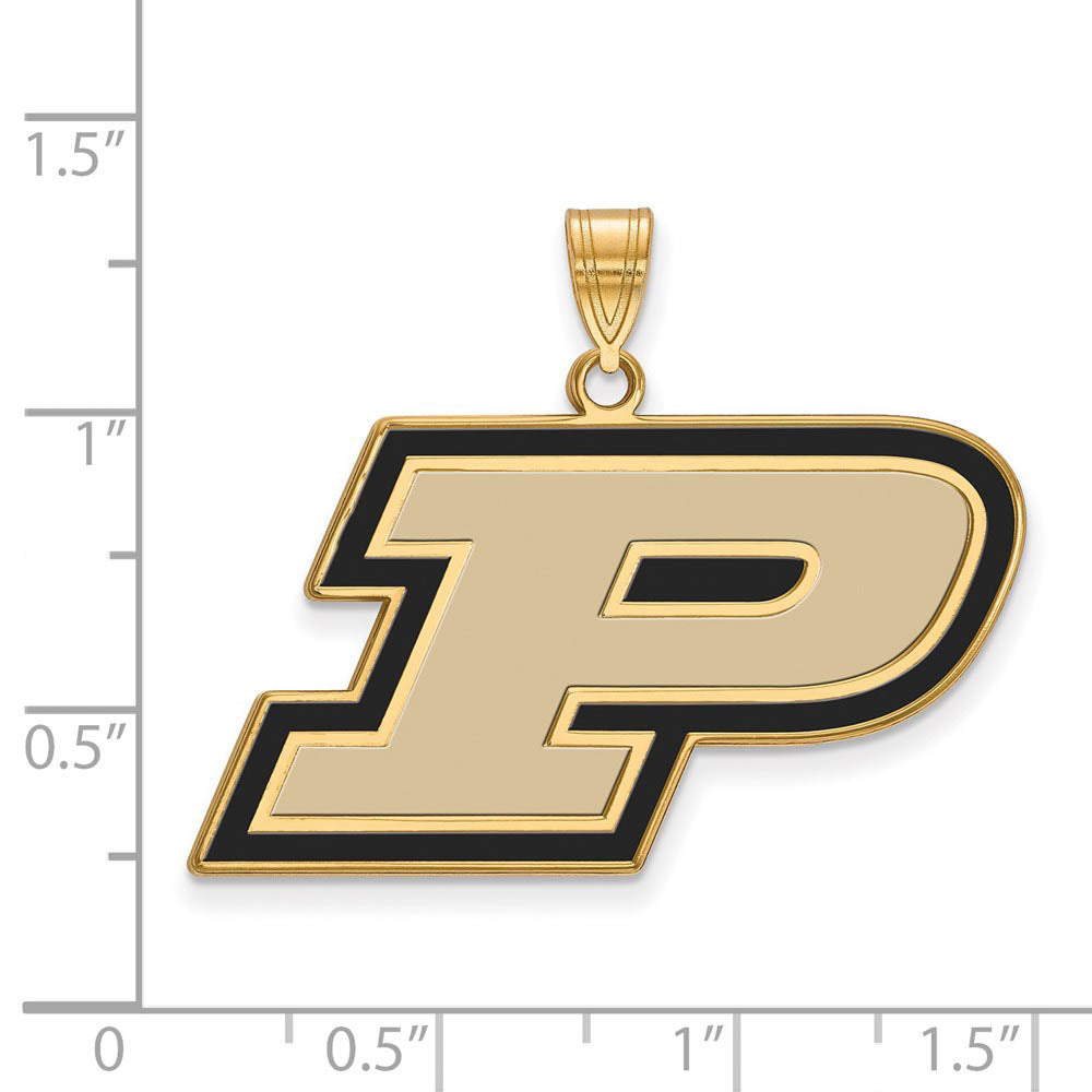 Alternate view of the 14K Yellow Gold Plated Sterling Silver Purdue Large Enamel 'P' Pendant by The Black Bow Jewelry Co.
