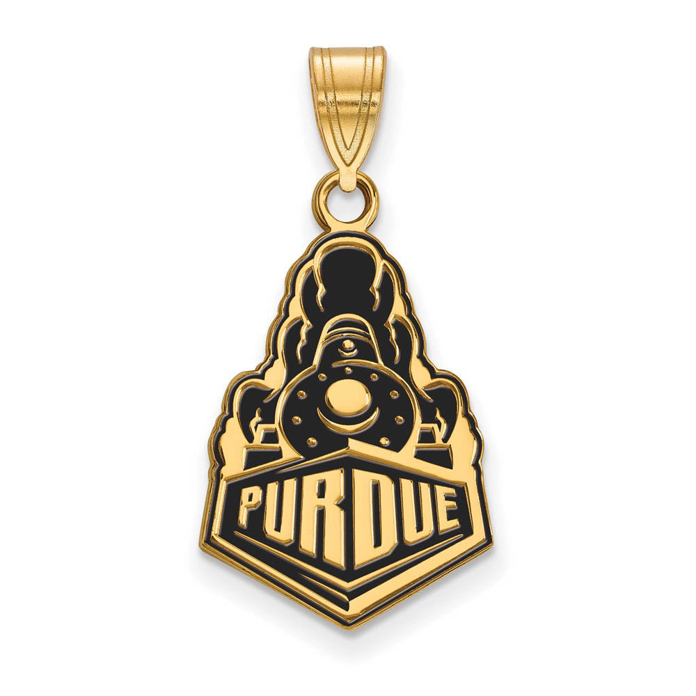 14K Yellow Gold Plated Sterling Silver Purdue LG Enamel Logo Pendant, Item P30767 by The Black Bow Jewelry Co.