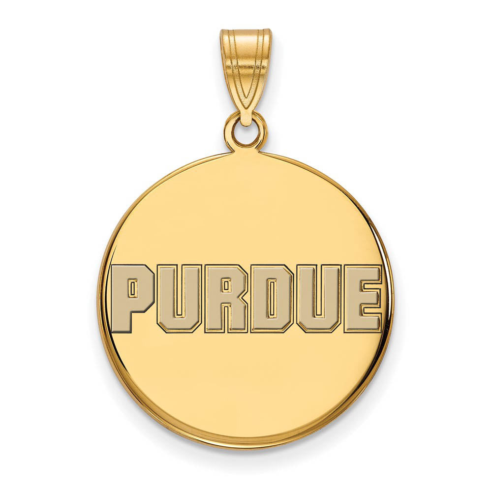 14K Yellow Gold Plated Sterling Silver Purdue LG Enamel Disc Pendant, Item P30768 by The Black Bow Jewelry Co.