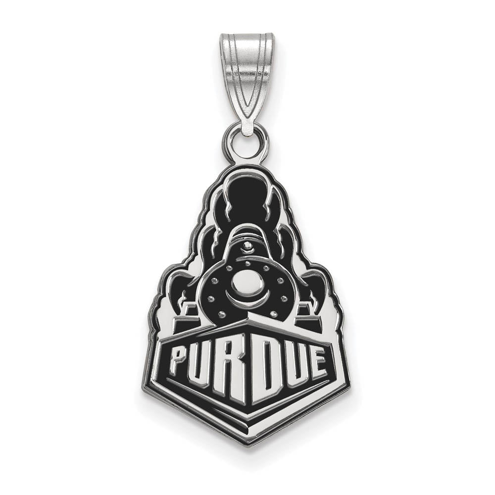 Sterling Silver Rhodium Plated Purdue Univ. Large Enamel Logo Pendant, Item P30770 by The Black Bow Jewelry Co.