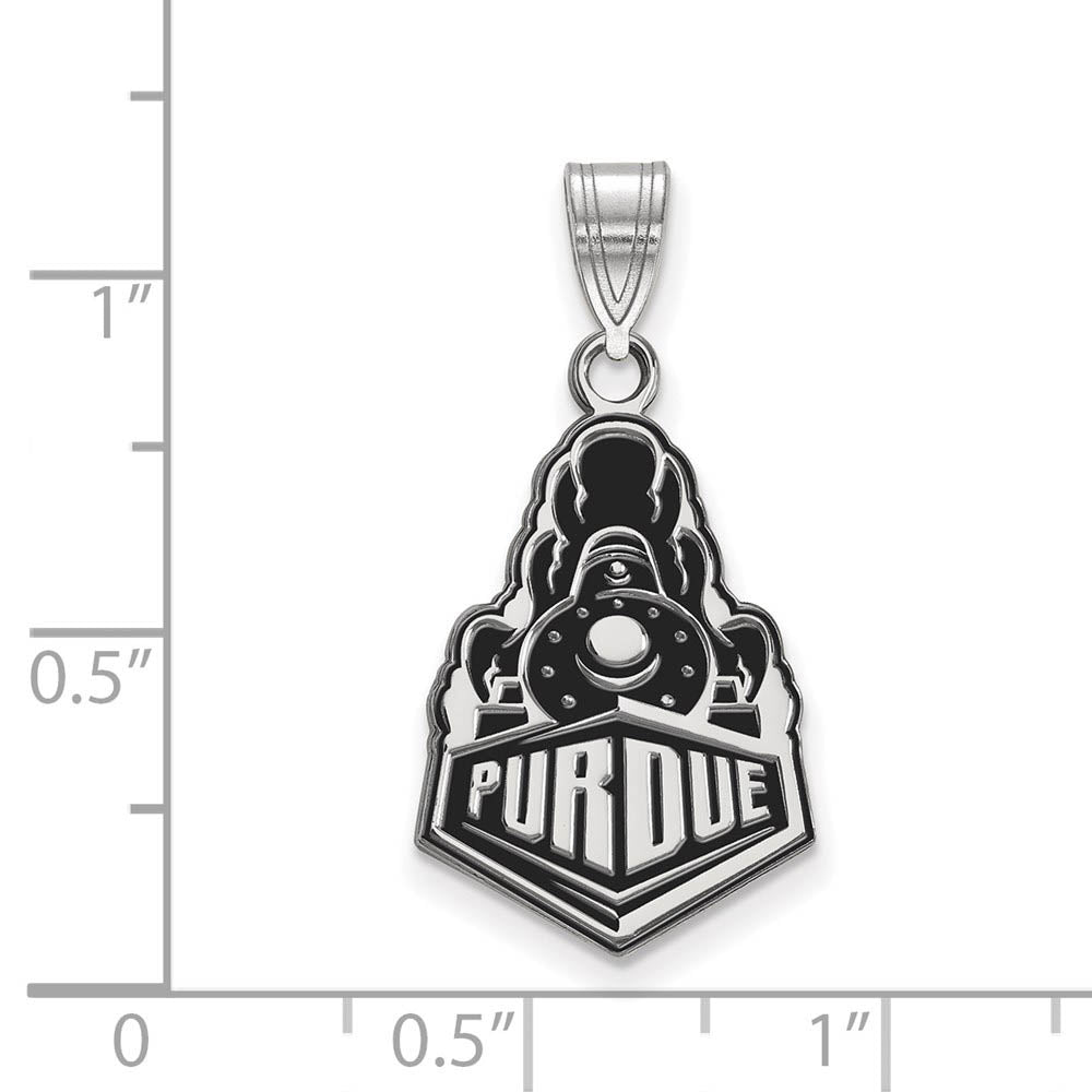 Alternate view of the Sterling Silver Rhodium Plated Purdue Univ. Large Enamel Logo Pendant by The Black Bow Jewelry Co.