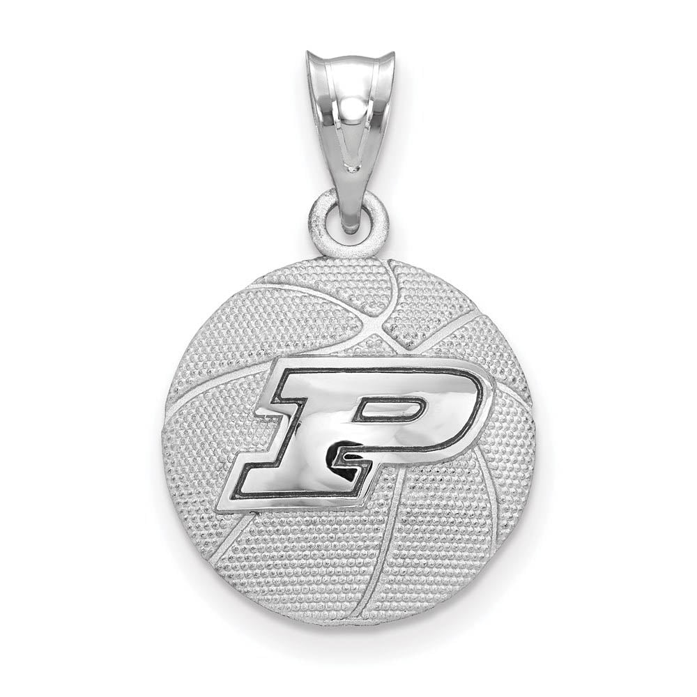 Sterling Silver Rhodium Plated Purdue Univ. Domed Basketball Pendant, Item P30773 by The Black Bow Jewelry Co.