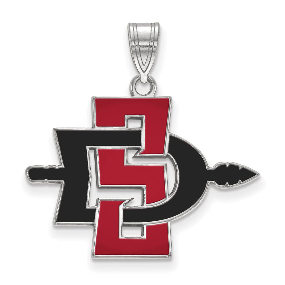 Sterling Silver Rhodium Plated San Diego State U. Large Enamel Pendant, Item P30779 by The Black Bow Jewelry Co.