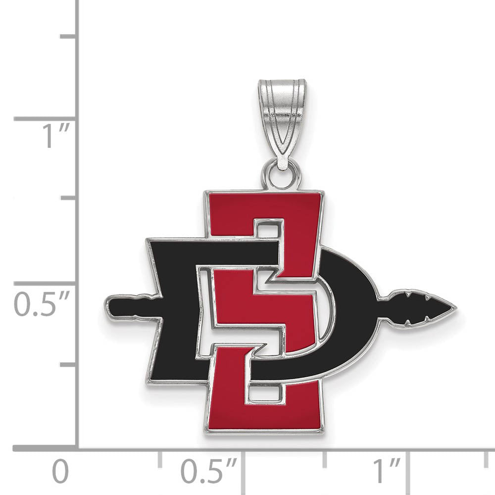 Alternate view of the Sterling Silver Rhodium Plated San Diego State U. Large Enamel Pendant by The Black Bow Jewelry Co.