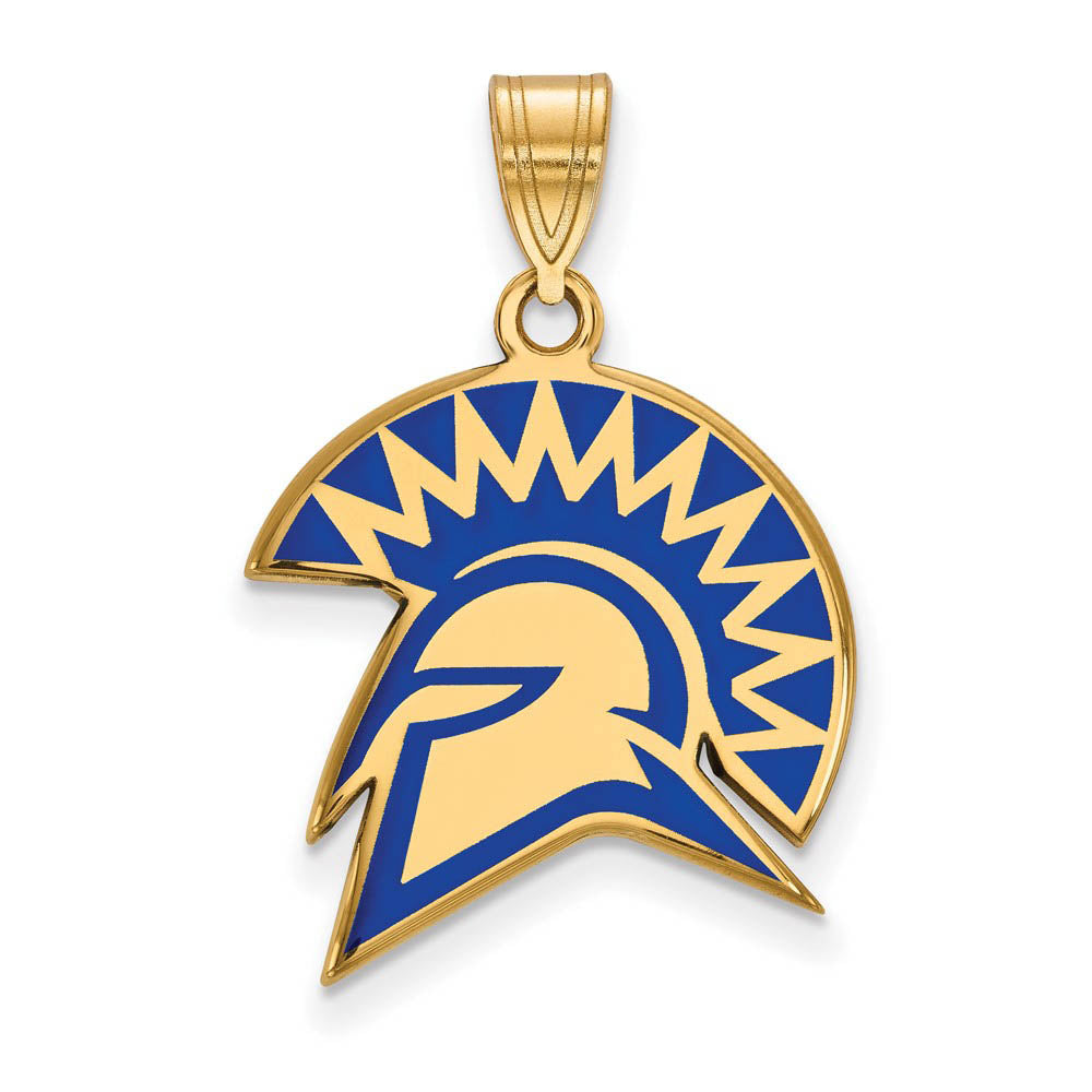 14K Yellow Gold Plated S. Silver San Jose State LG Enamel Pendant, Item P30782 by The Black Bow Jewelry Co.