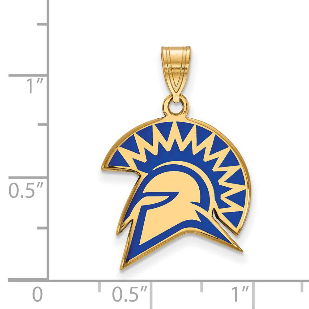 Alternate view of the 14K Yellow Gold Plated S. Silver San Jose State LG Enamel Pendant by The Black Bow Jewelry Co.